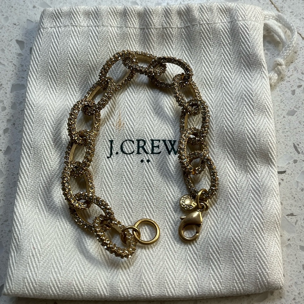 J. Crew Pave Crystal Gold Link Chain Bracelet